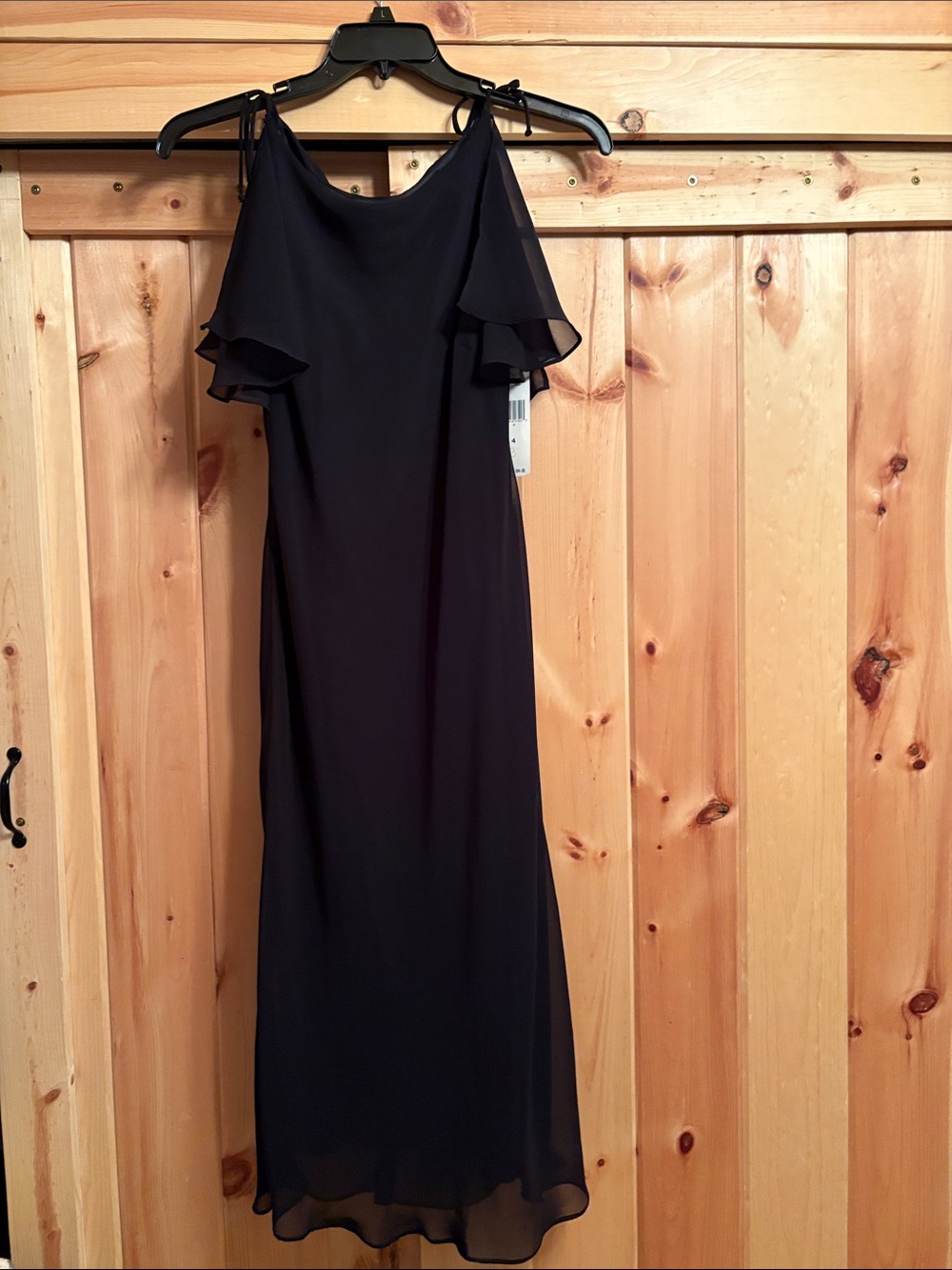 Evan Picone Black One-Shoulder Ruffle Midi Dress